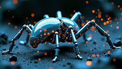 Close up of luminous mechanical spider technology style