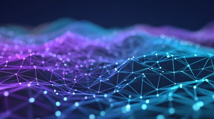 Obraz premium Abstract Network Connection Visualization with Blue and Purple Lights, Representing Data Transmission and Connectivity