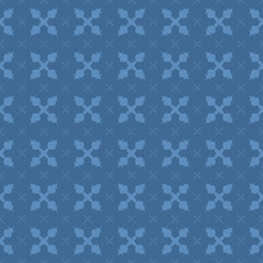 Seamless two tone geometric pattern with Maltese crosses alternating with simple four-pointed stars on a solid blue background The overall style is simple retro and decorative Vector illustration