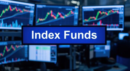 Index Funds Investment Strategy: Stock Market Analysis, Financial Data Displayed on Multiple Computer Screens