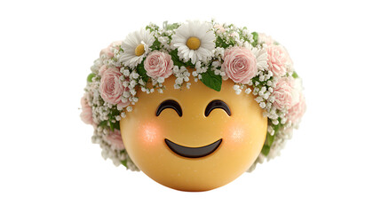 smiley face with spring flowers on white background