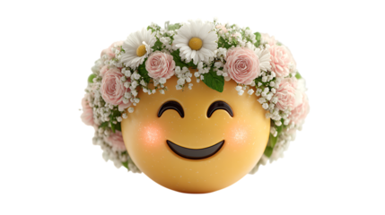 smiley face with spring flowers on white background