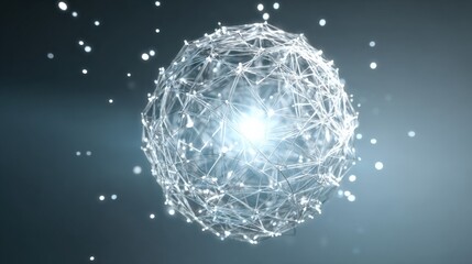 Abstract Technology Sphere with Interconnected Nodes and Glowing Center, Representing Connectivity and Futuristic Network