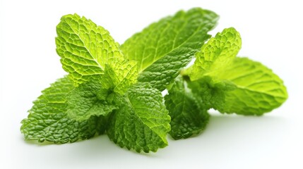 Fresh Mint Sprigs Isolated on White, Perfect for Culinary, Herbal, and Wellness Applications