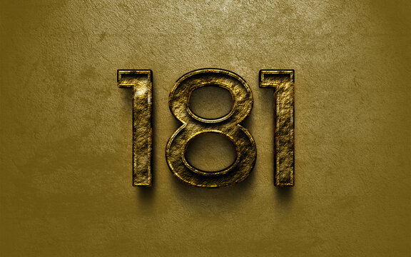 3D dark golden number design of 181 on cracked golden background.