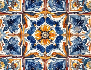 Colorful floral symmetrical tiled design