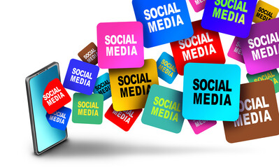 Social Media Spread as apps with interconnected digital networks spread outward into online communities and social platforms while parental controls and regulatory oversight social issue.