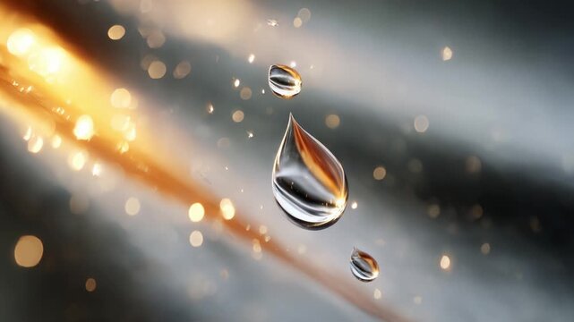 A Stunning Visual of Raindrops Captured in Motion, Showcasing Their Crystal Clarity Against a Mysterious, Glimmering Backdrop of Light and Shadow.