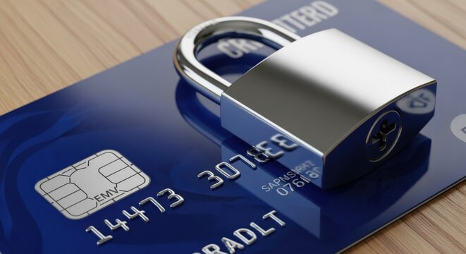 Credit card security concept with padlock emphasizing safety for online banking and shopping transactions - Powered by Adobe