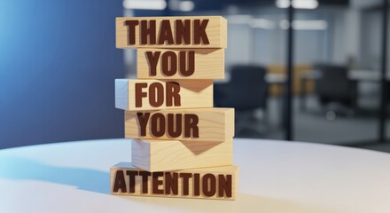 Appreciation Message on Wooden Blocks Stacked, Emphasizing Gratitude and Professionalism in a Modern Office Setting