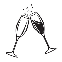 Two champagne flutes Silhouette toasting celebration isolated on white background festive event