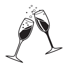 Two champagne flutes Silhouette toasting celebration isolated on white background festive event