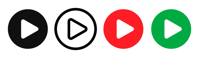 Play button icon set. Start audio or video action symbol. Play button icons vector media isolated