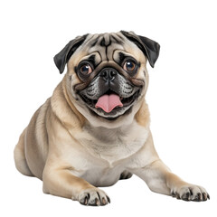 Obraz premium Pug dog lying down and looking happy isolated on transparent background