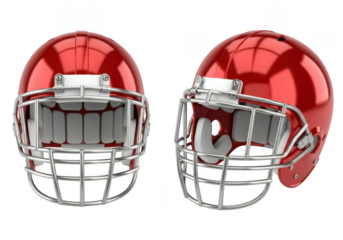 Two red football helmets isolated on transparent background
