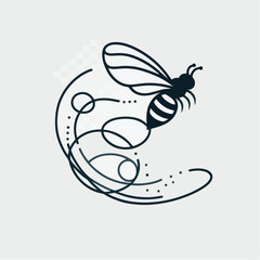 Elegant bee illustration with artistic flight path and delicate details.