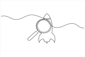Obraz premium Magnifying glass focused on a rocket ship, signifying search for launch or space exploration