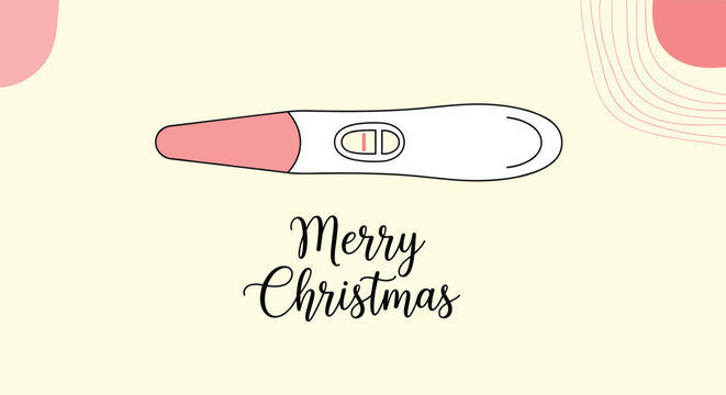 Unique Christmas pregnancy announcement card featuring a positive pregnancy test and 'Merry Christmas' calligraphy on a soft background.