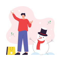 Playing with snow  Vector Flat Illustration EPS 10 File 
