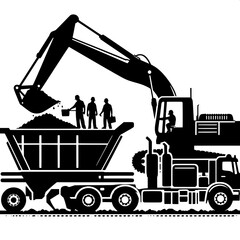 Excavator Loading Dump Truck © Sani Vector Studio