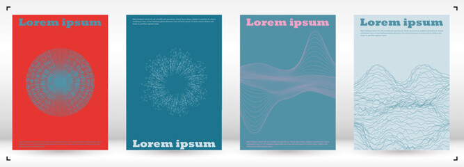 Set of Minimal Vector Magazine Design with Circles and Wave Lines. Abstract Background with Swirl Lines. Good for Business Identity or Music Fest Poster. Futuristic Style.