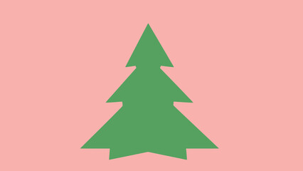 A green christmas tree silhouette on a soft pink background for festive holiday designs and decorations