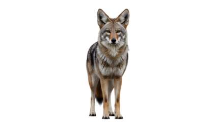 Standing coyote on white background