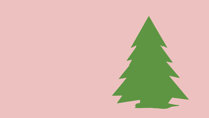 A green pine tree silhouette on a soft pink background, minimalistic illustration of a fir tree with triangular shape and layered branches