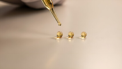 Precise Dosing A Dropper Dispensing Tiny Gel Capsules onto a Light Surface