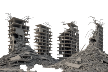 3d rendering of destroyed buildings isolated on transparent background