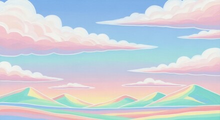 Fototapeta premium pastel landscape with mountains and clouds at sunrise.