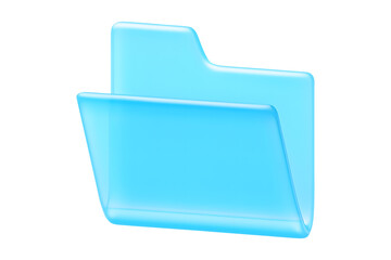 Minimal glass-style blue folder icon, perfect for abstract design, and creative graphics elements isolated on a white background