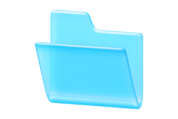 Minimal glass-style blue folder icon, perfect for abstract design, and creative graphics elements isolated on a white background