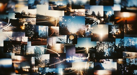 Dynamic Grid of Digital Images and Videos Showcasing Diverse Content and Media.