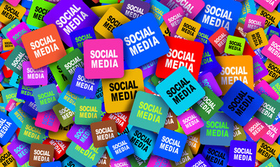 Social Media icon Background as online platforms on a mobile device or smart phone application as digital communities networking sites with a group of diverse communication technology channels.