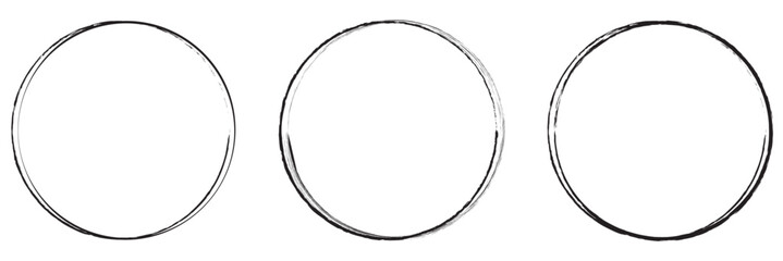 Hand drawn circle highlighter line sketch set. Vector marker black and red circular lines, doodle round circles for message note mark design element. Pencil or pen bubble sketch