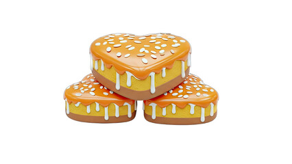 Heart-Shaped Cakes Stacked with Caramel Drizzle on White