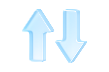 Minimal glass morphism arrows pointing up and down, isolated on a white background