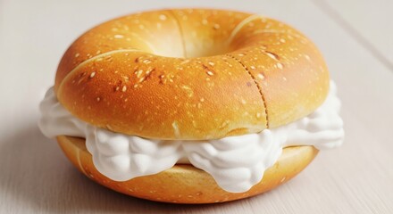 Bagel with Cream Cheese on White Background.