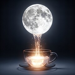 Moonlight in Tea Cup Lunar Liquid Pouring into Glass.