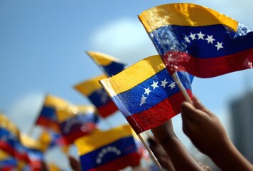 Venezuelan flags waving high showing patriotism and national pride