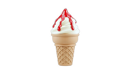 Ice Cream Cone with Red Syrup Drizzled on Top