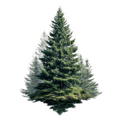 Obraz premium Dense green spruce trees with misty background on black evergreen coniferous, Png On White Background, Isolated on Transparent Background, Cut Out