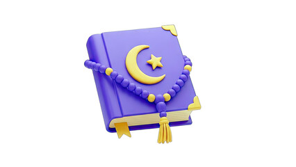 Islamic Book with Crescent Moon and Star Symbol - 3D Render