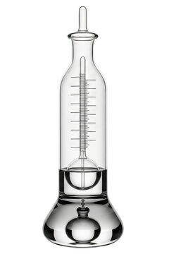 Glass hydrometer density meter floating in liquid inside the tube isolated on a transparent background