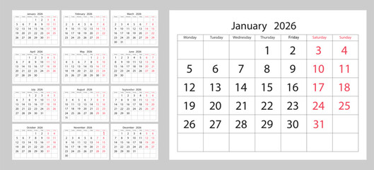 2026 Calendar Grid With All Months Overview For Planning And Scheduling.
