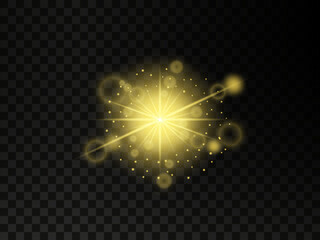 Golden Burst Of Light With Sparkles And Circles.