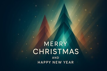 Minimal Abstract Christmas Background with Geometric Trees and Snowflakes for Social Media and Festive Banners