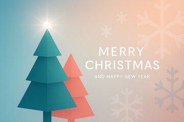 Minimal Abstract Christmas Background with Geometric Trees and Snowflakes for Social Media and Festive Banners