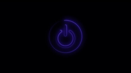 Neon power reset button sign animation Neon glowing power button icon animated . blue Neon power reset button sign animation Neon power button icon animated black background.4k